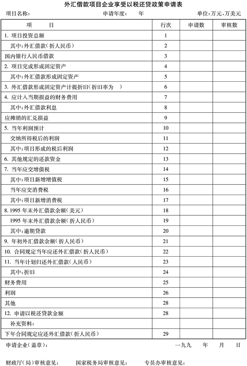 财政部 国家税务总局关于1994年12月31日前外汇借款项目恢复实行部分以税还贷政策的通知-1